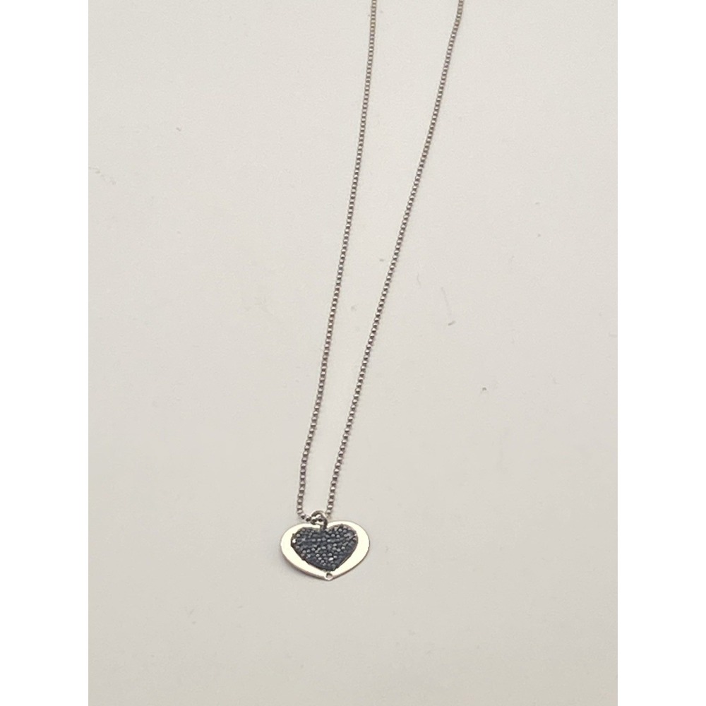 Sterling Silver Adjustable 17 In Chain With Black Drusy Heart Pendant